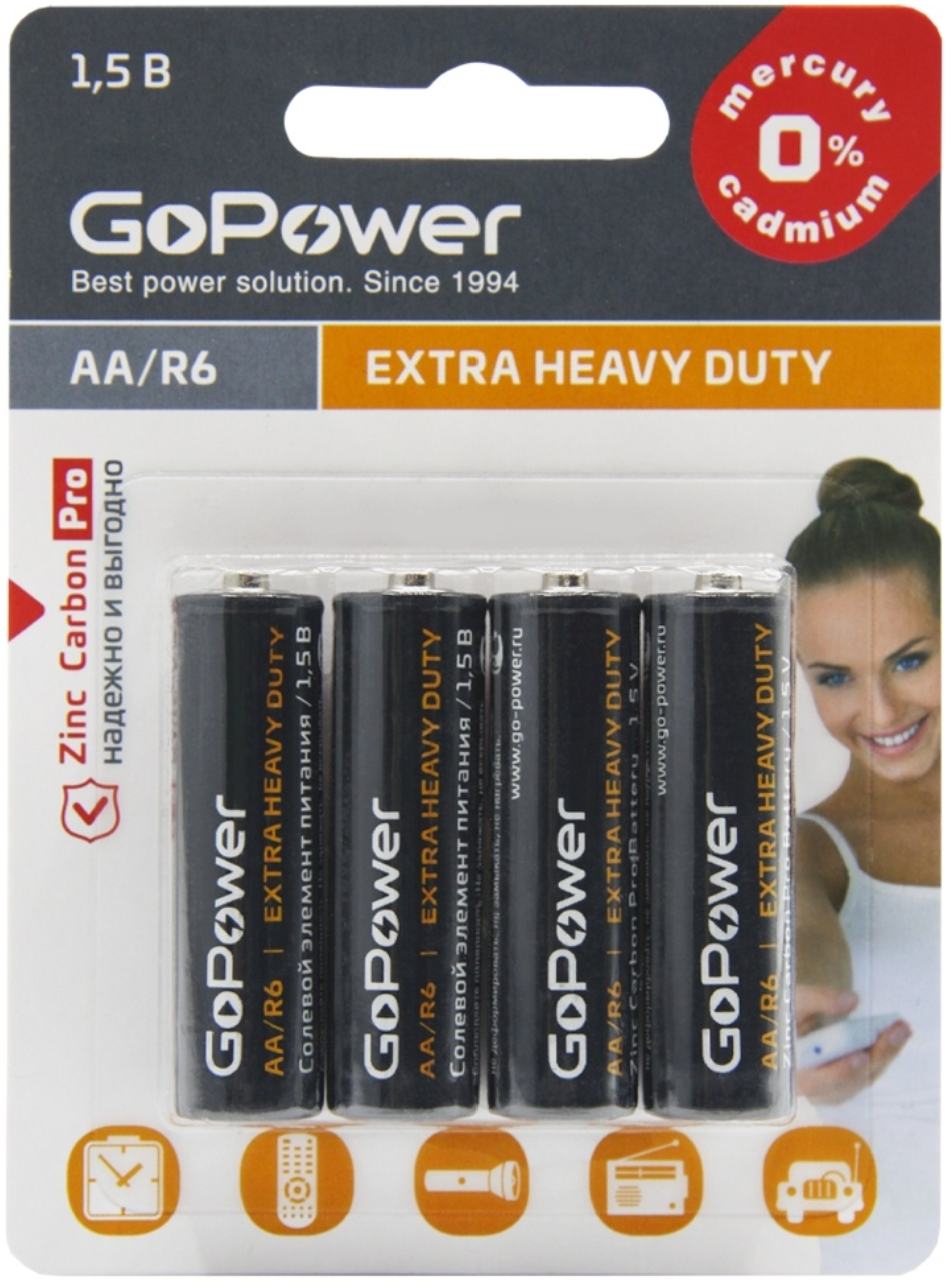 GO POWER - Батарейка Heavy Duty R6-AA !!! (4шт. на блистере) /12 /144